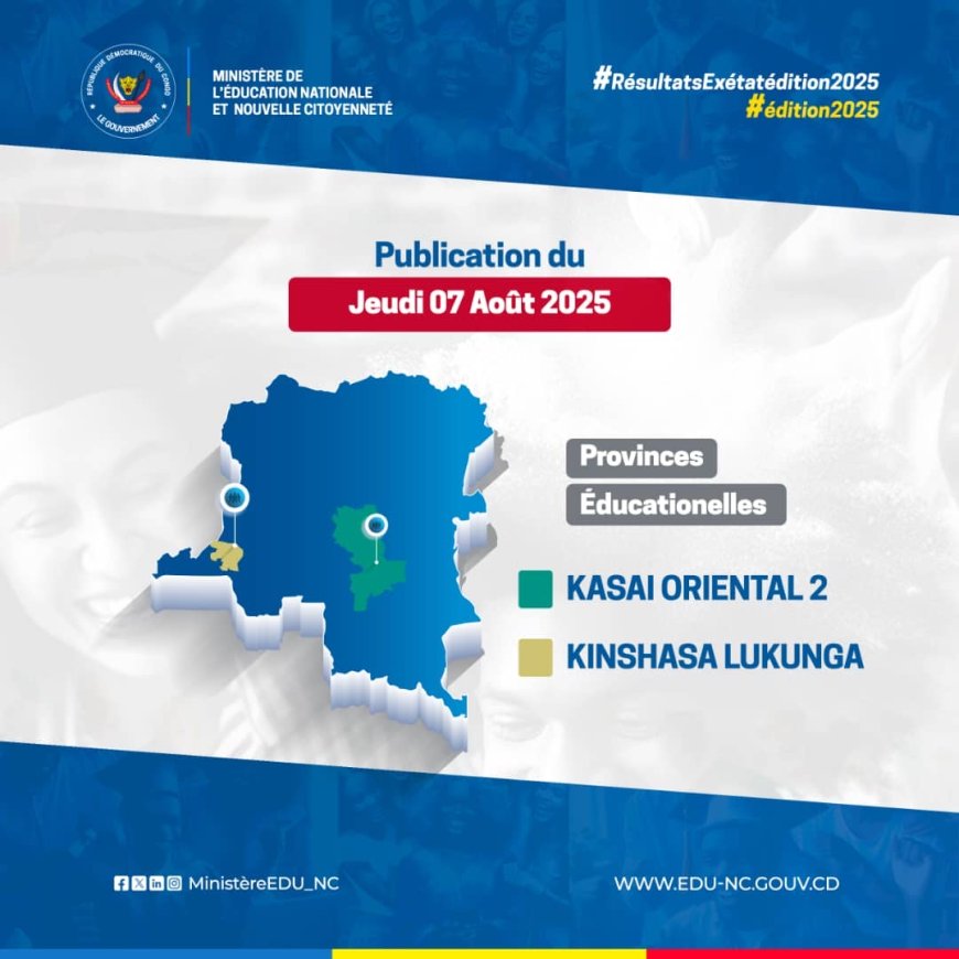 EXETAT 2025 : les résultats de Kinshasa Lukunga et Kasaï Oriental 2 disponibles