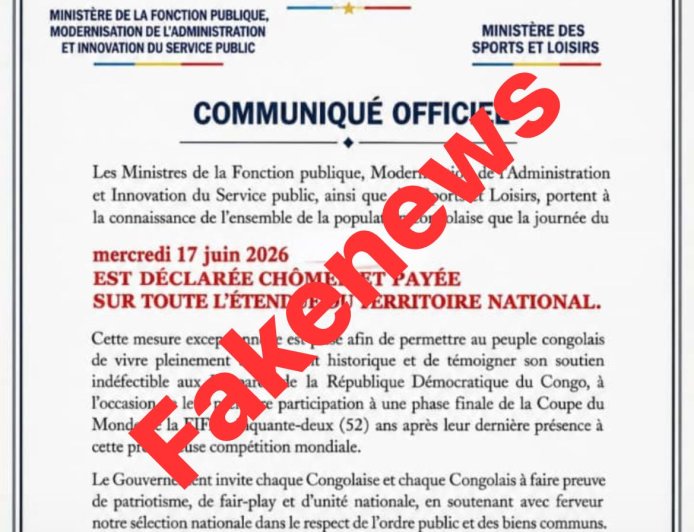 Faux : le 17 juin n’est pas déclaré chômé et payé en RDC