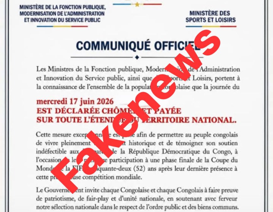 Faux : le 17 juin n’est pas déclaré chômé et payé en RDC