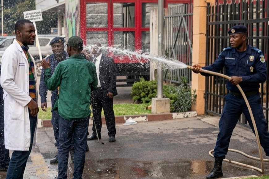 Kinshasa : des médecins aspergés d'eau par la police devant l'Immeuble intelligent, des images qui suscitent l'indignation
