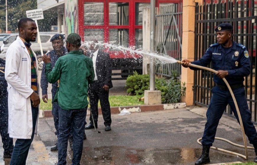 Kinshasa : des médecins aspergés d'eau par la police devant l'Immeuble intelligent, des images qui suscitent l'indignation