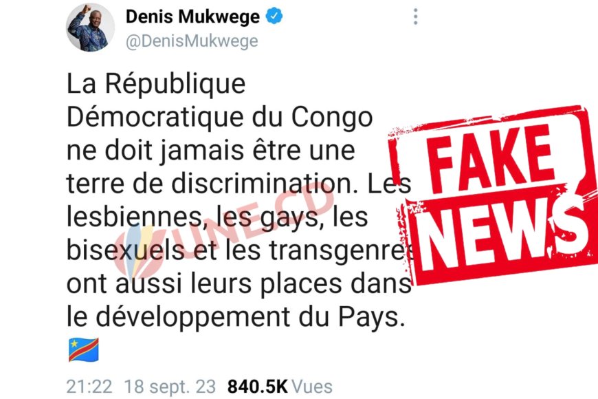 Faux, Denis Mukwege n'a pas tweeté sur la promotion du LGBTQ+ (Vérification)