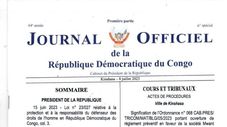 RDC : Enfin, la Loi relative à la protection et à la responsabilité du défenseur des droits de l'homme publiée au Journal Officiel
